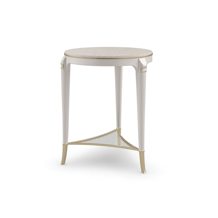 Gold and White Round Wood Metal End Table