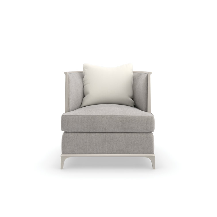 Handcrafted Gray Barrel Chair with Gold Metal Accents