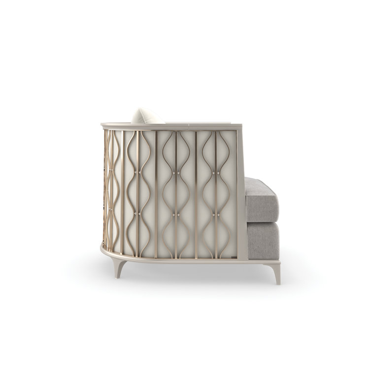 Handcrafted Gray Barrel Chair with Gold Metal Accents