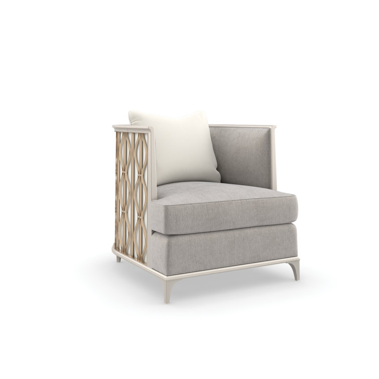 Handcrafted Gray Barrel Chair with Gold Metal Accents