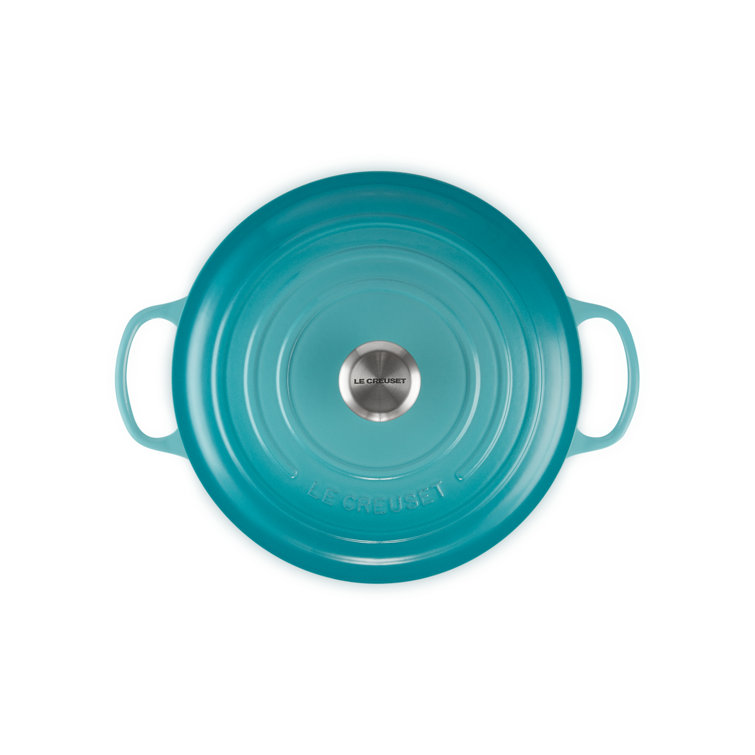 Caribbean Blue Enameled Cast Iron Round Dutch Oven with Lid