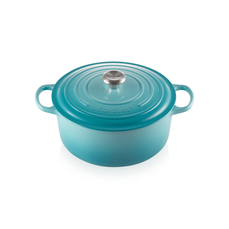 Caribbean Blue Enameled Cast Iron Round Dutch Oven with Lid