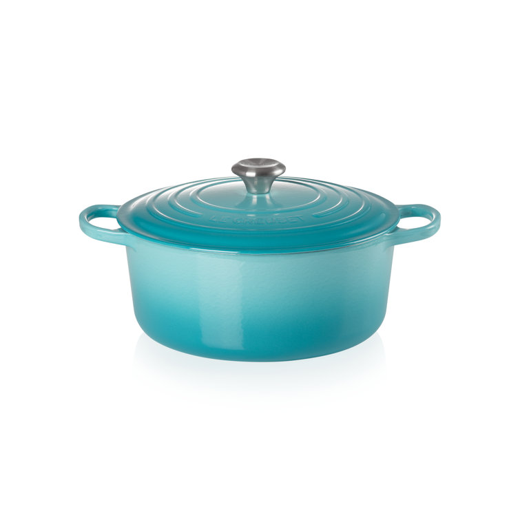 Caribbean Blue Enameled Cast Iron Round Dutch Oven with Lid