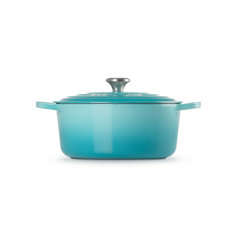 Caribbean Blue Enameled Cast Iron Round Dutch Oven with Lid