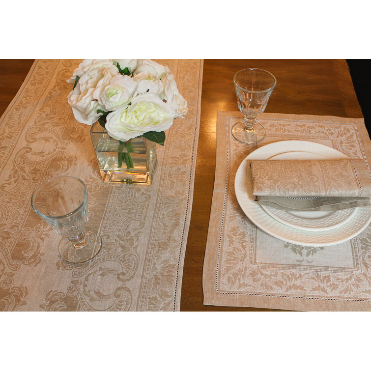 Ivory and Taupe Linen Floral 71'' Square Tablecloth
