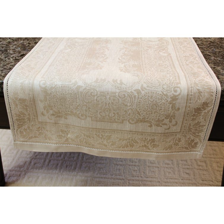 Ivory and Taupe Linen Floral 71'' Square Tablecloth
