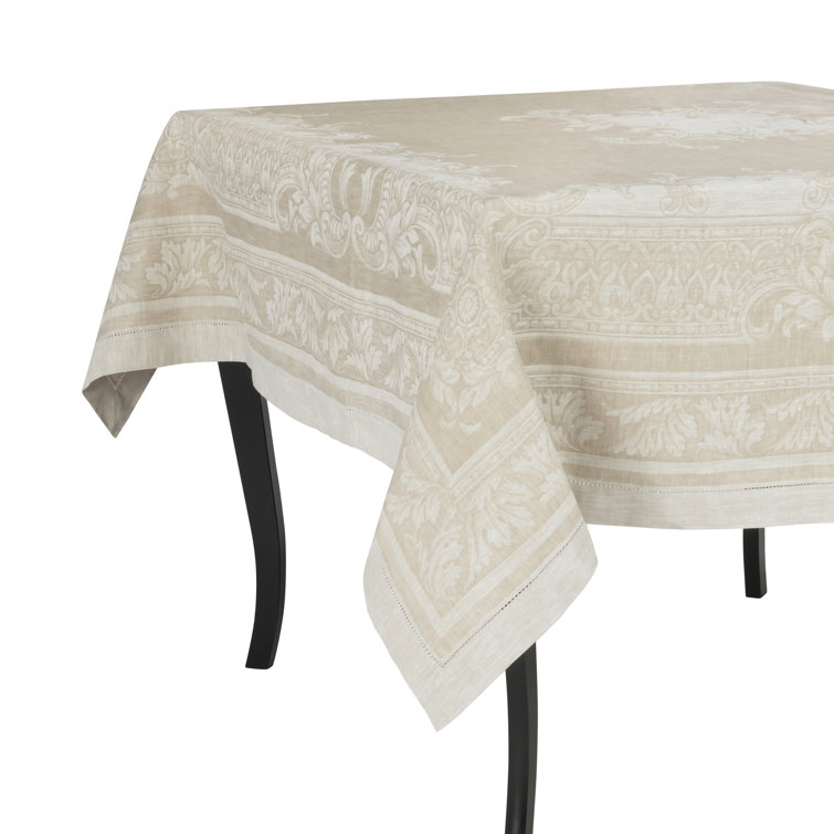 Ivory and Taupe Linen Floral 71'' Square Tablecloth