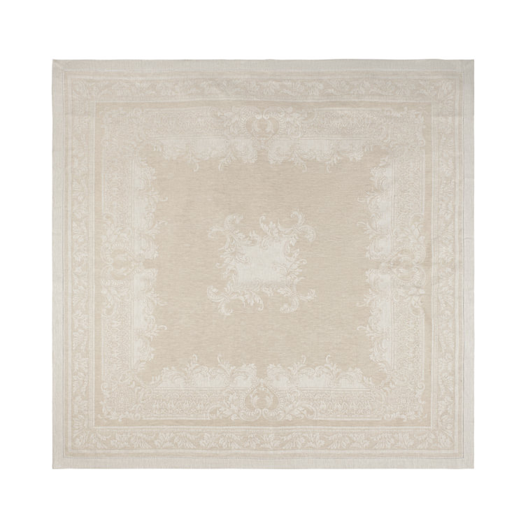 Ivory and Taupe Linen Floral 71'' Square Tablecloth