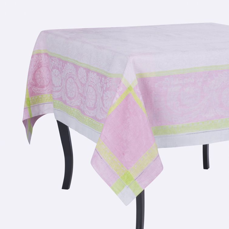 Luxurious Chartreuse, Rose, and Lavender Linen Tablecloth