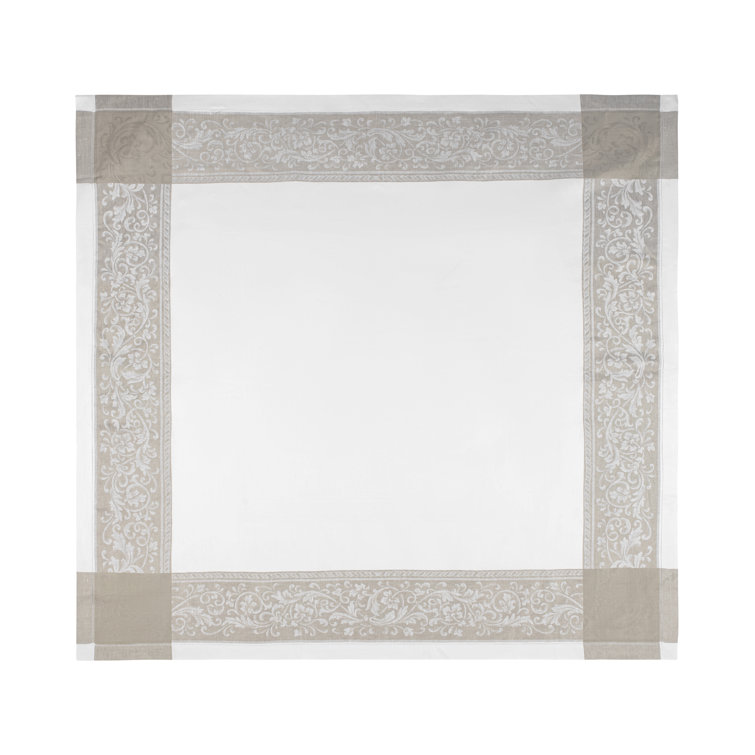 Versailles White and Beige Linen Tablecloth 71" x 100"