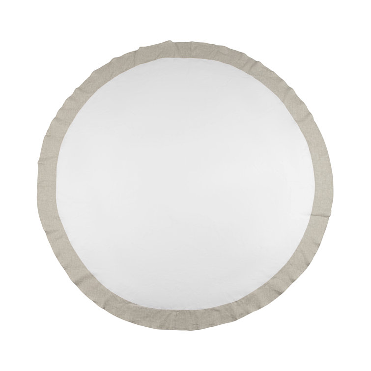 Luxurious 94" Round White and Beige Linen Tablecloth