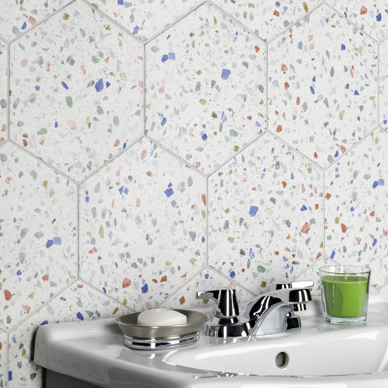 Venice Hexagon White and Multicolor Porcelain Tile
