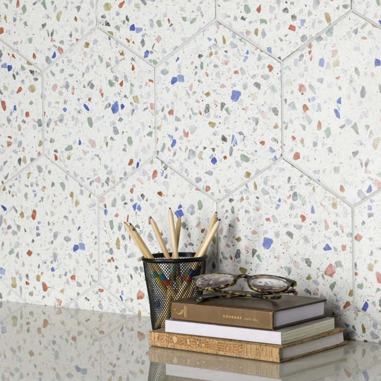 Venice Hexagon White and Multicolor Porcelain Tile