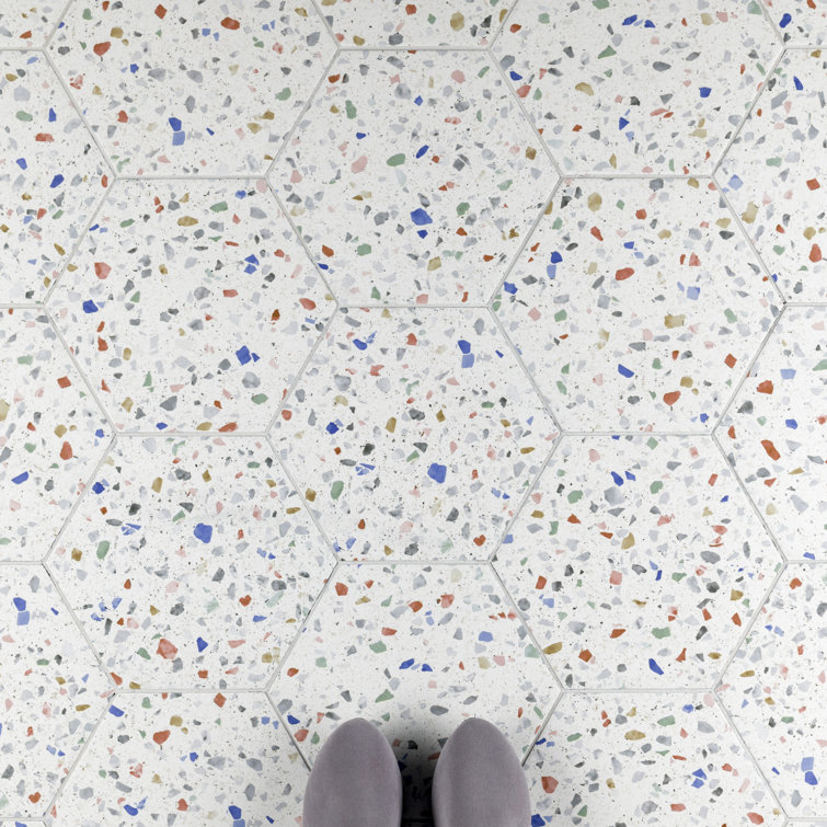 Venice Hexagon White and Multicolor Porcelain Tile