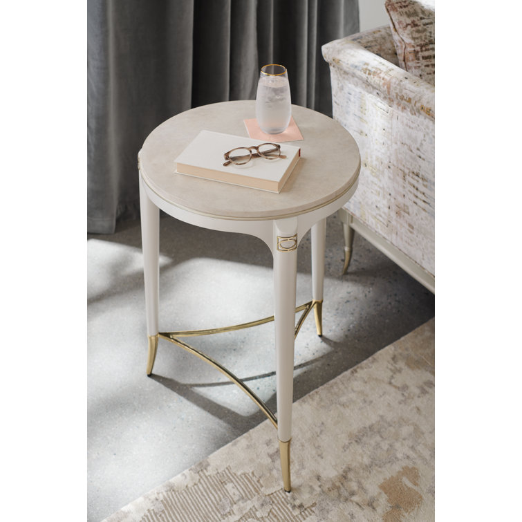 Gold and White Round Wood Metal End Table