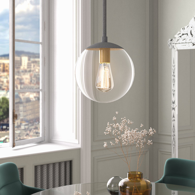 Aged Zinc Globe Pendant with Clear Glass - Mid-Century Modern