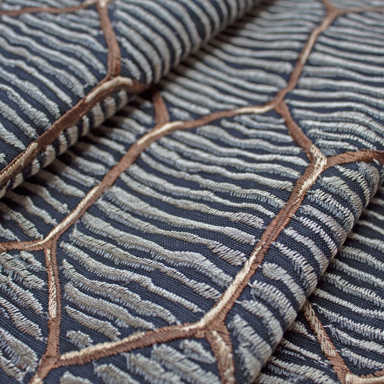 Amber and Taupe Embroidered Linen Cotton Rectangular Pillow