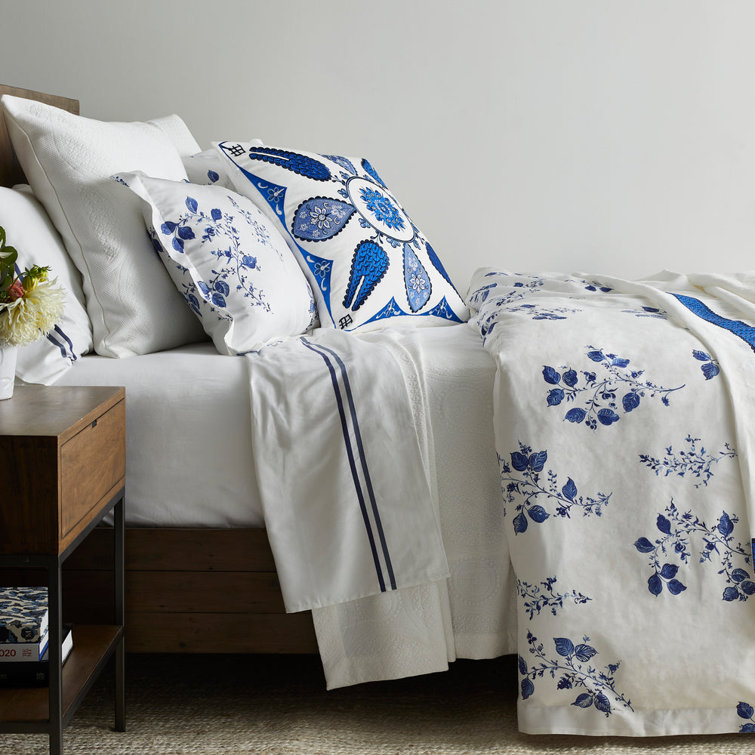 King White Cotton Embroidered Floral Duvet Cover Set