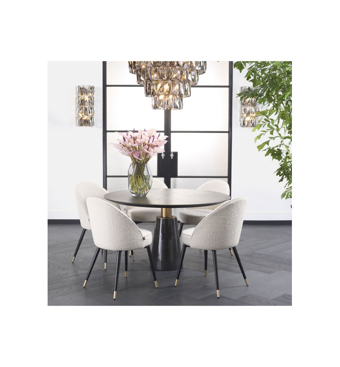 Roche Light Gray Velvet Upholstered Side Chair with Brass Caps