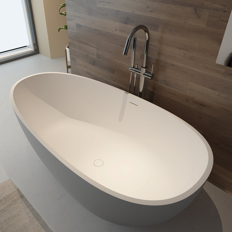 71'' White Solid Surface Freestanding Soaking Bathtub