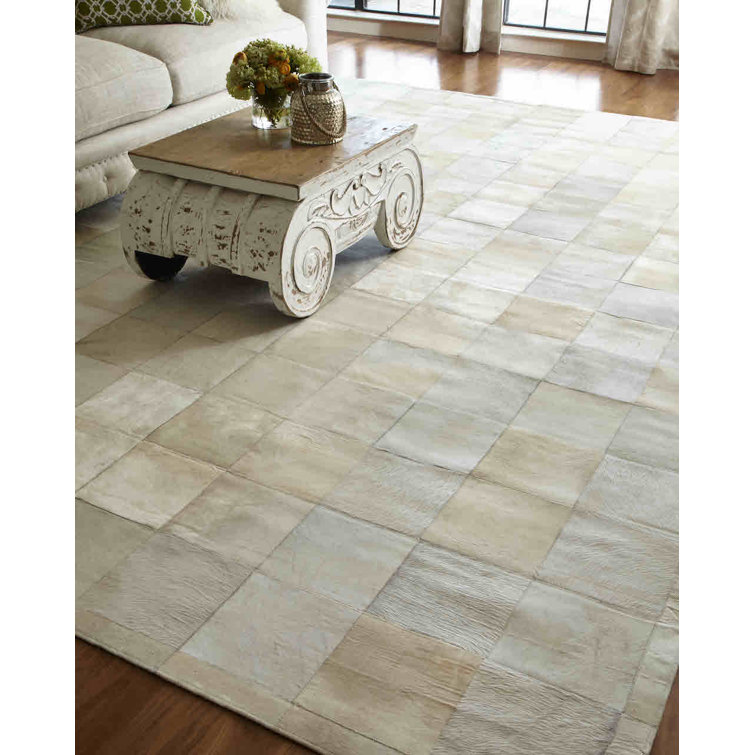 Artisan Ivory Checkered Cowhide 5' x 8' Area Rug