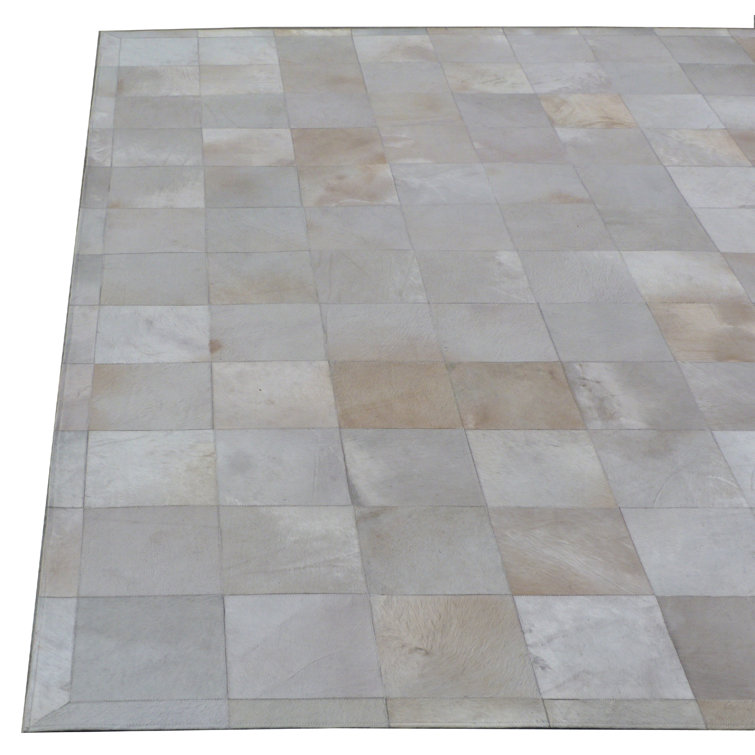 Artisan Ivory Checkered Cowhide 5' x 8' Area Rug