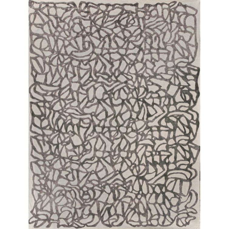 Black and Ivory Abstract Wool Viscose 9' x 12' Area Rug