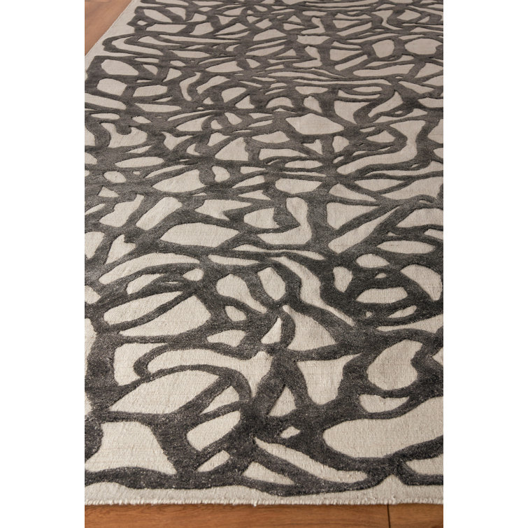 Black and Ivory Abstract Wool Viscose 9' x 12' Area Rug