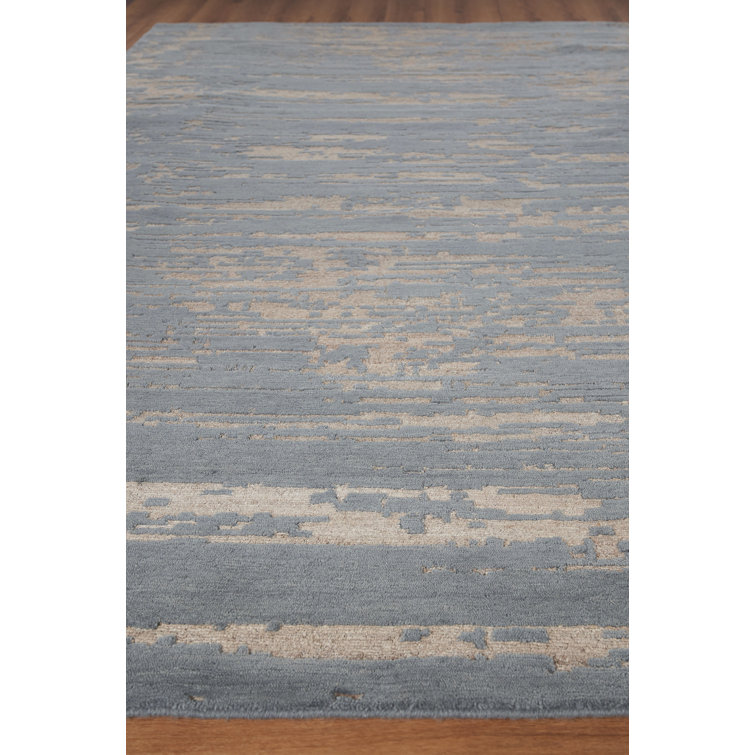 Hand-Knotted Platinum and Charcoal Wool 8' x 10' Abstract Rug