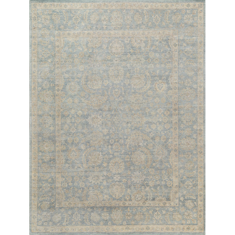Hand-Knotted Blue Wool 9' x 12' Oriental Rug