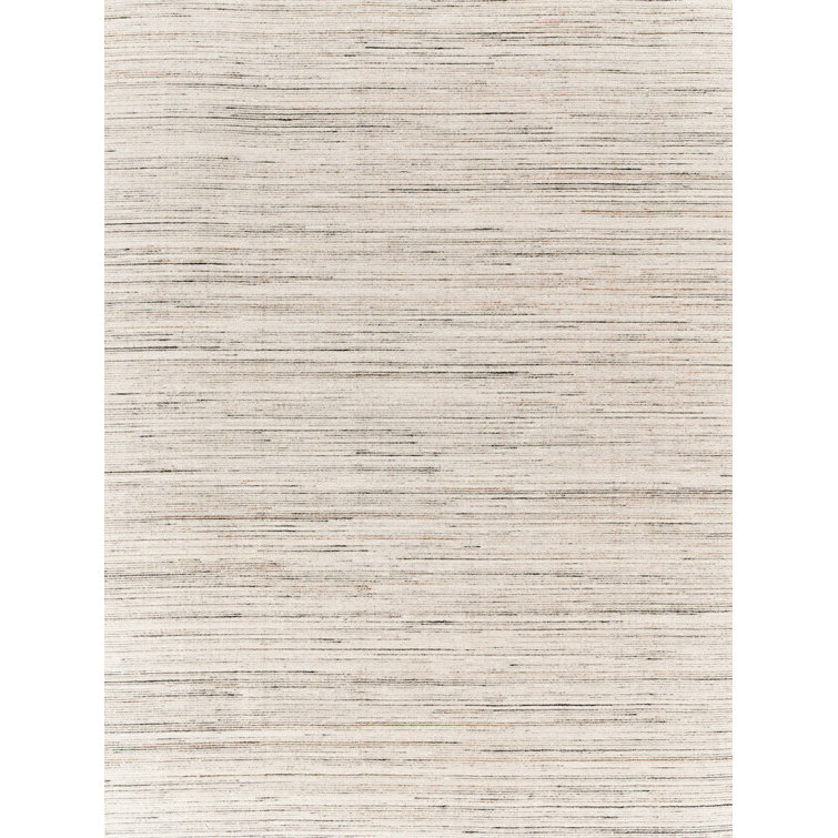 Ivory and Gray Striped Handmade Wool Area Rug 6' x 9'