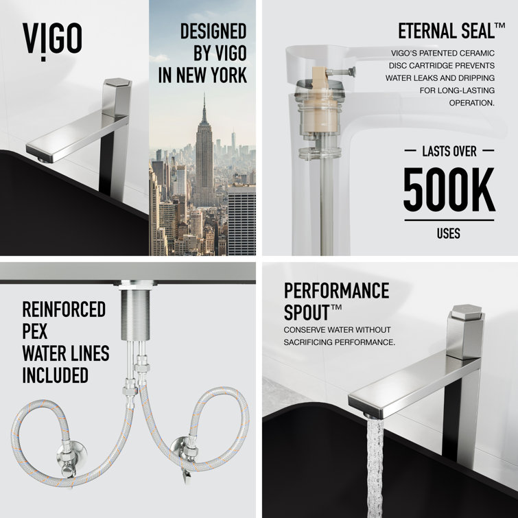 Nova Elegance Tall Rectangular Spout Bathroom Vessel Faucet in Brushed Nickel