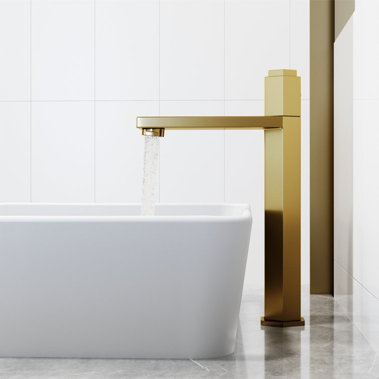 Nova Matte Brushed Gold Tall Vessel Sink Faucet with Push Button