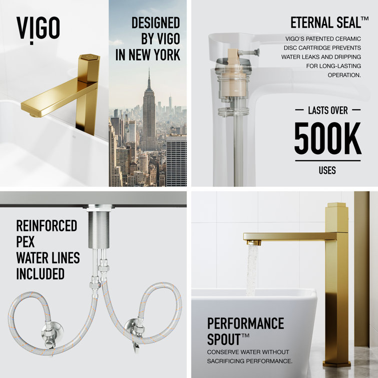 Nova Matte Brushed Gold Tall Vessel Sink Faucet with Push Button
