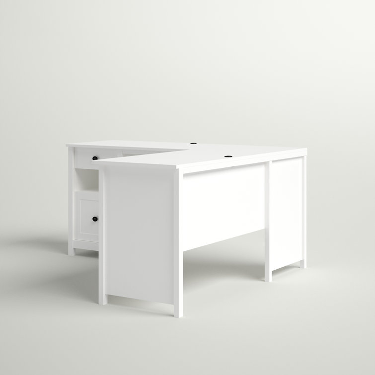 Soft White L-Shaped Executive Desk with Drawer and Filing Cabinet