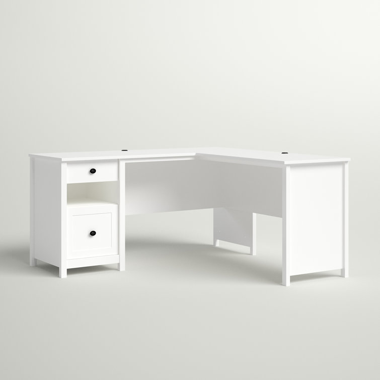 Soft White L-Shaped Executive Desk with Drawer and Filing Cabinet