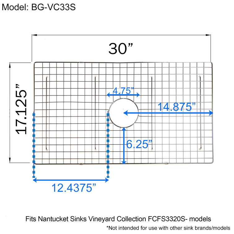 Chrome Stainless Steel Bottom Grid for 33-Inch Sink