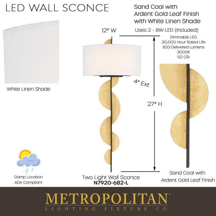 Navia 27.5" Sand Coal & Ardent Gold Leaf Dimmable LED Wall Sconce