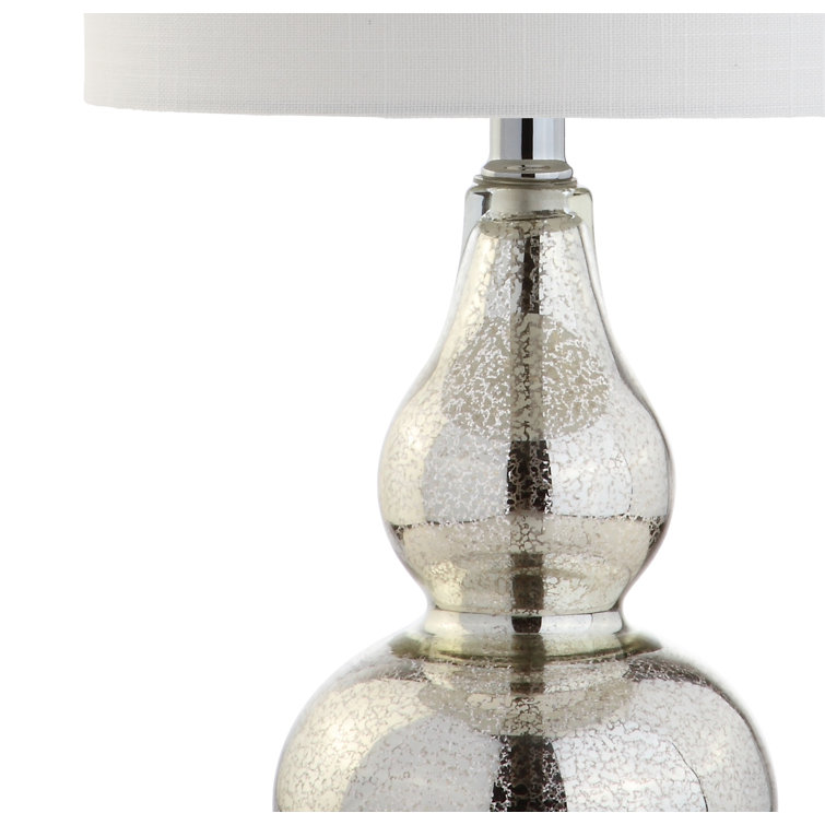 Anya 20.5" Mercury Silver Hand-Blown Glass Table Lamp with White Linen Shade