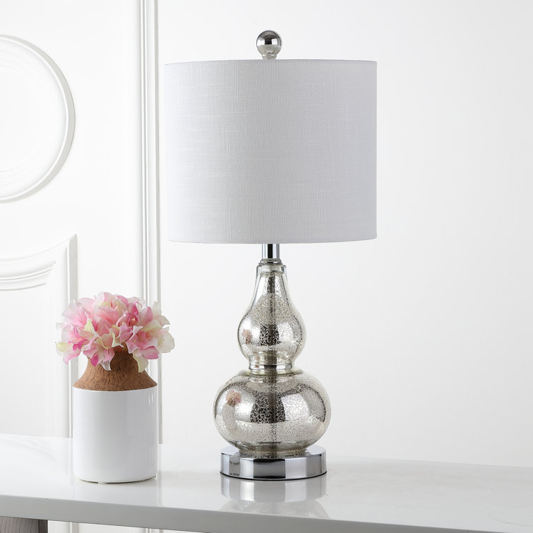 Anya 20.5" Mercury Silver Hand-Blown Glass Table Lamp with White Linen Shade