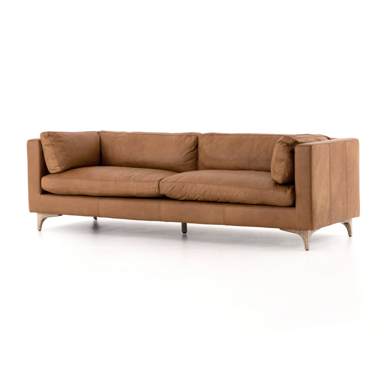 Naphina Camel Leather Tuxedo Arm Sofa with Oak Legs