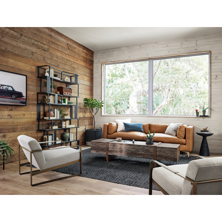 Naphina Camel Leather Tuxedo Arm Sofa with Oak Legs