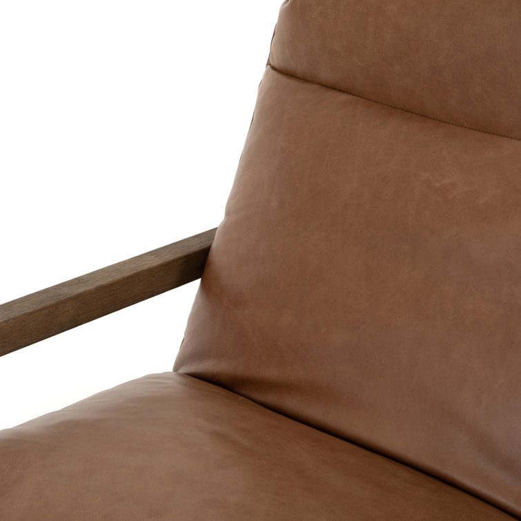 Orion Contemporary 27'' Brown Leather Accent Chair with Ladder-Back