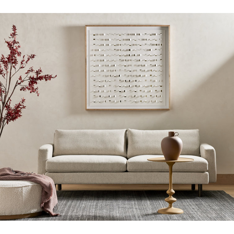 48" Square Gold and White Canvas Print with Oak Frame