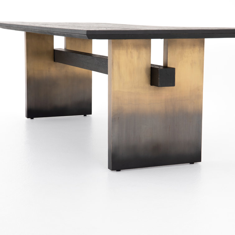 Brennan Rectangular Black Oak Dining Table with Ombre Brass Base