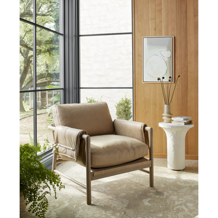 Palermo Nude Leather & Wood Contemporary Stationary Chair