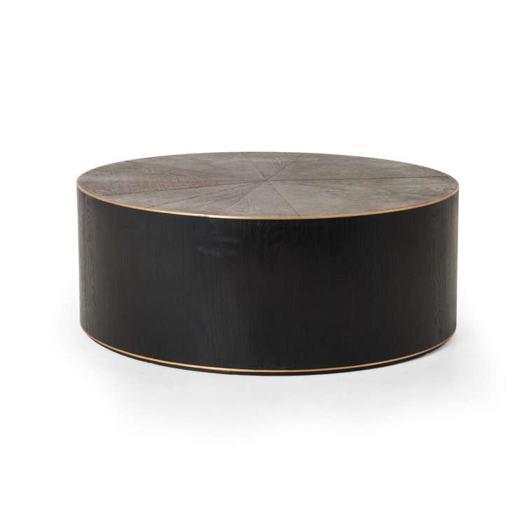 Perry 40" Deep Brown Oak and Brass Coffee Table