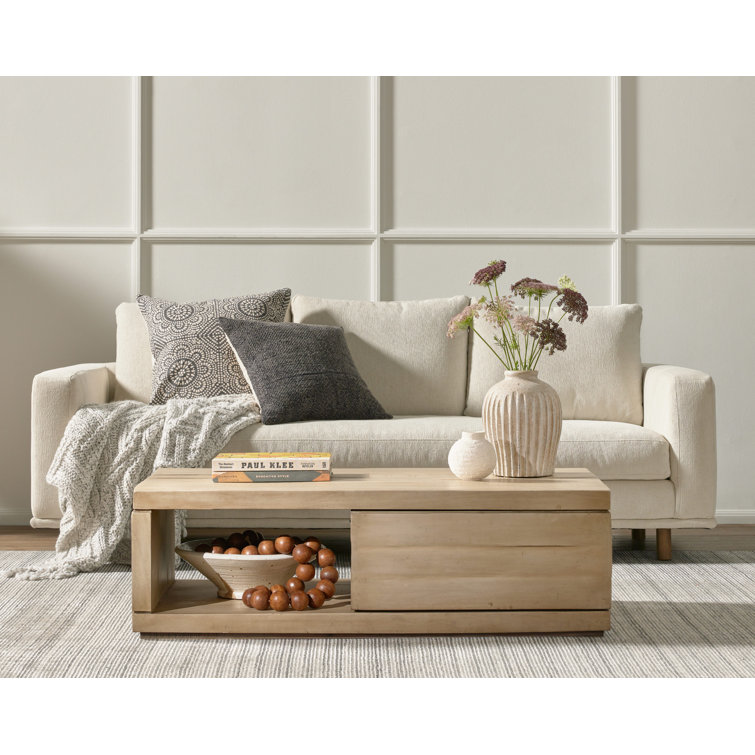 Centrale Bonnell Ivory 85" Modern Stationary Sofa with Track Arms