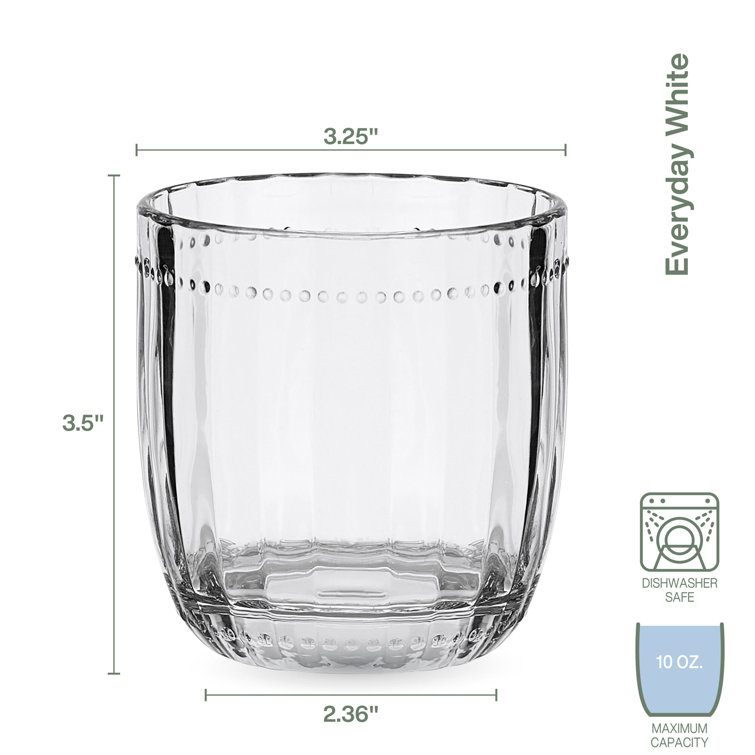 Clear Pressed Glass Lowball Set with Beaded Details, 10 oz