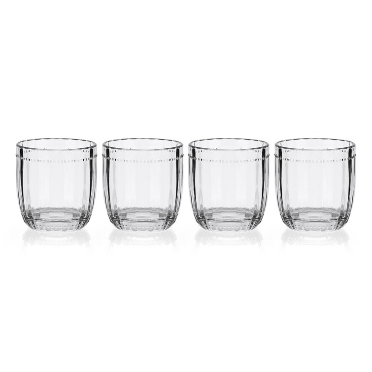 Clear Pressed Glass Lowball Set with Beaded Details, 10 oz